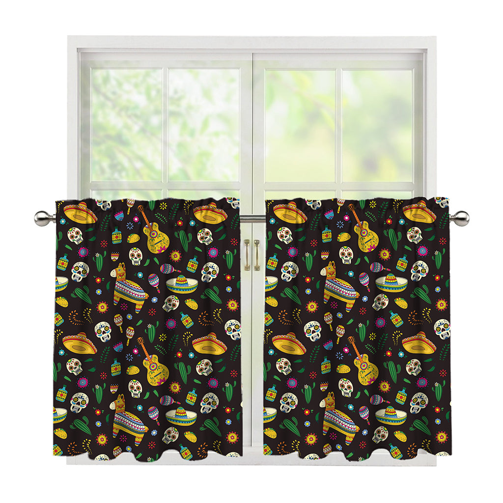 Cartoon Cinco de Mayo Pattern Print Tier Curtains