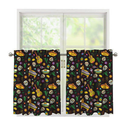 Cartoon Cinco de Mayo Pattern Print Tier Curtains