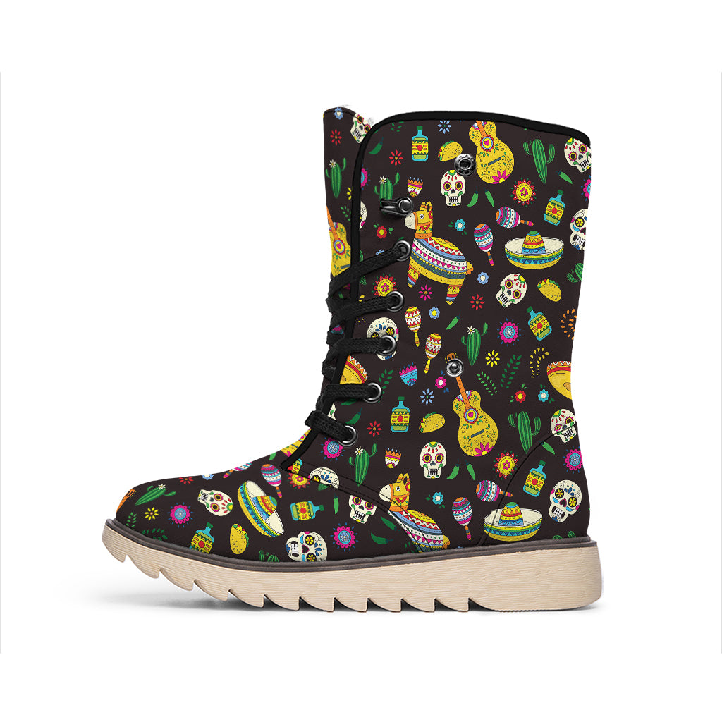 Cartoon Cinco de Mayo Pattern Print Winter Boots