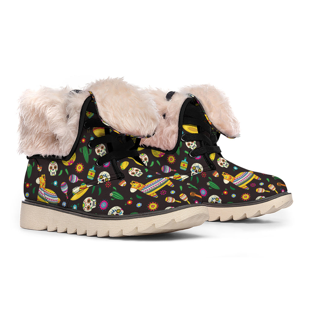 Cartoon Cinco de Mayo Pattern Print Winter Boots