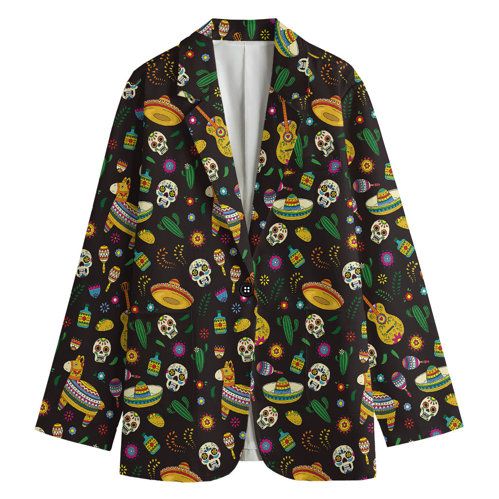 Cartoon Cinco de Mayo Pattern Print Women's Blazer