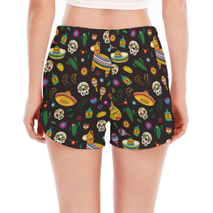 Cartoon Cinco de Mayo Pattern Print Women's Split Running Shorts