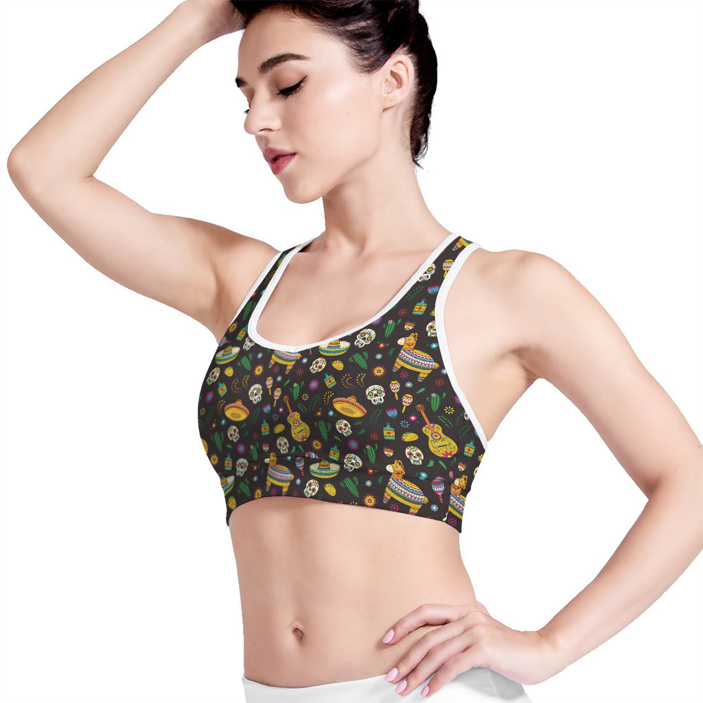 Cartoon Cinco de Mayo Pattern Print Women's Sports Bra