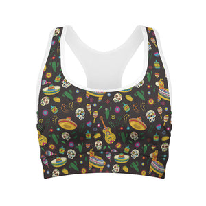 Cartoon Cinco de Mayo Pattern Print Women's Sports Bra