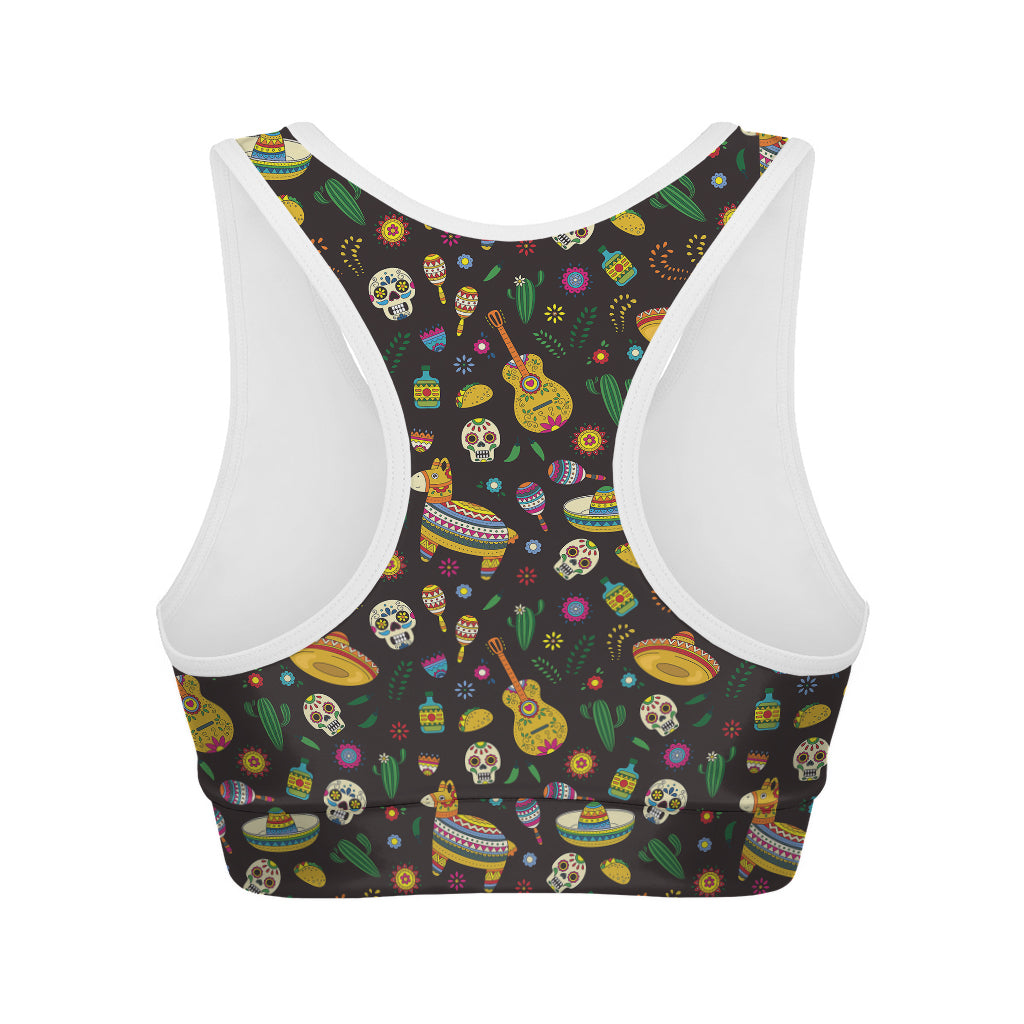 Cartoon Cinco de Mayo Pattern Print Women's Sports Bra