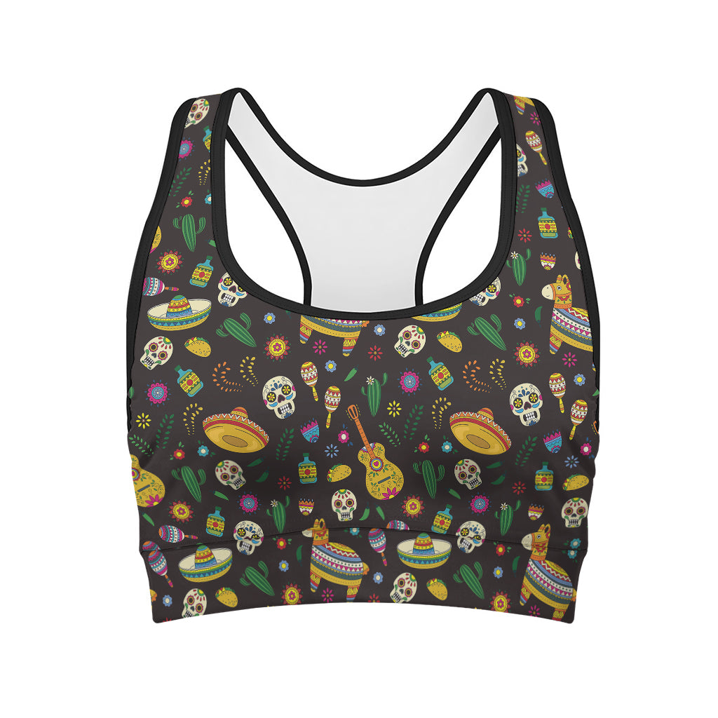 Cartoon Cinco de Mayo Pattern Print Women's Sports Bra