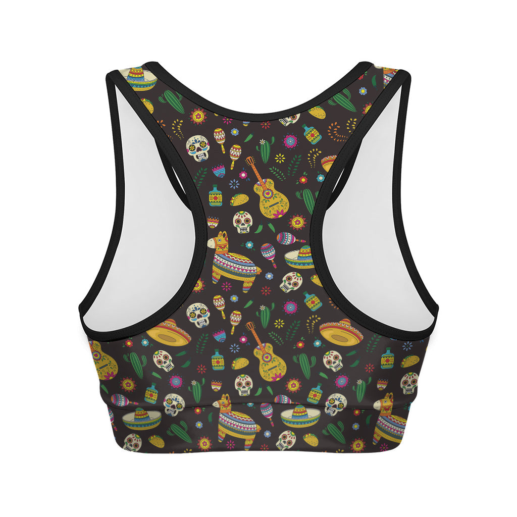 Cartoon Cinco de Mayo Pattern Print Women's Sports Bra