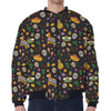 Cartoon Cinco de Mayo Pattern Print Zip Sleeve Bomber Jacket