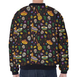 Cartoon Cinco de Mayo Pattern Print Zip Sleeve Bomber Jacket