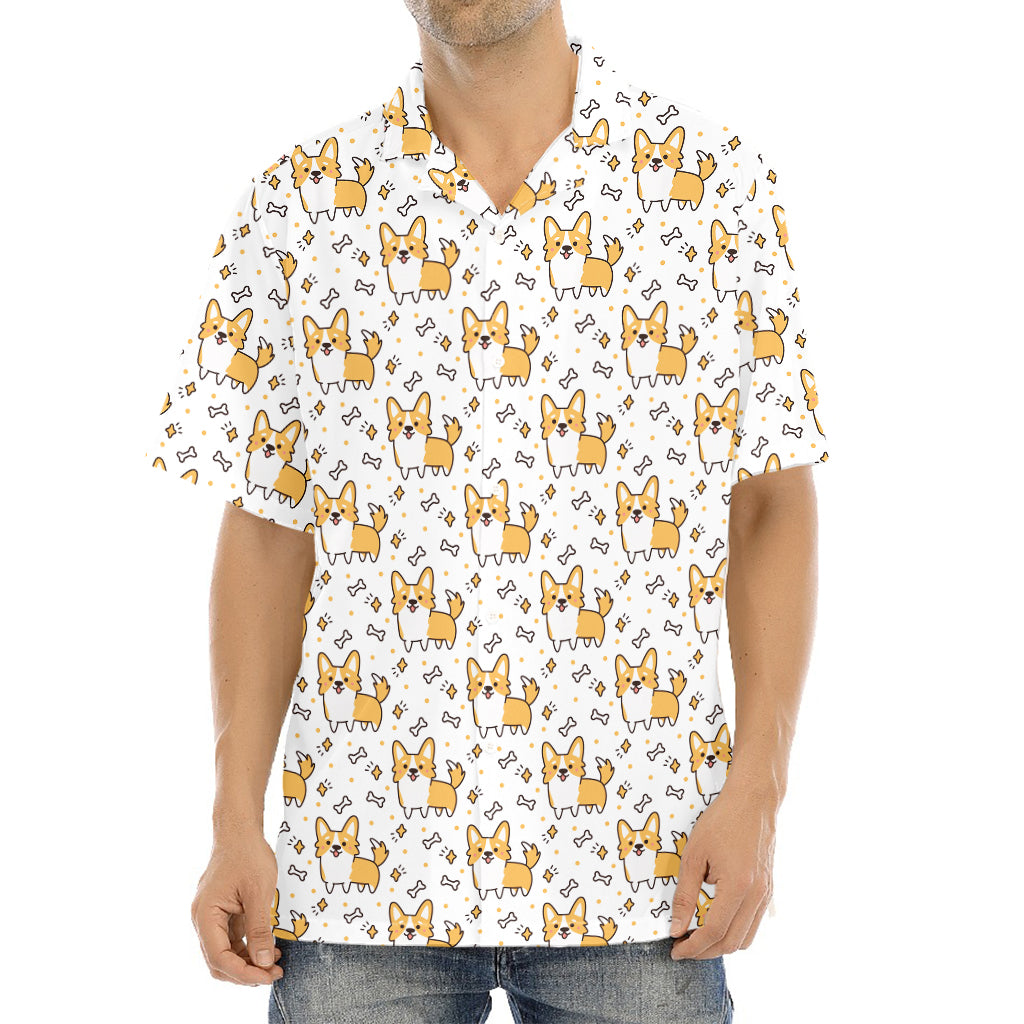 Cartoon Corgi Pattern Print Aloha Shirt