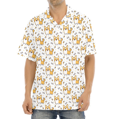 Cartoon Corgi Pattern Print Aloha Shirt