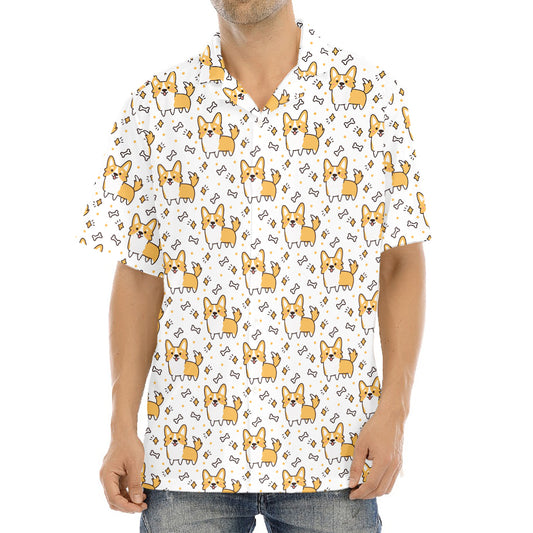 Cartoon Corgi Pattern Print Aloha Shirt