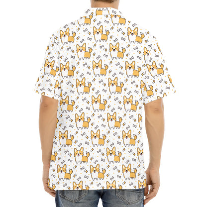 Cartoon Corgi Pattern Print Aloha Shirt