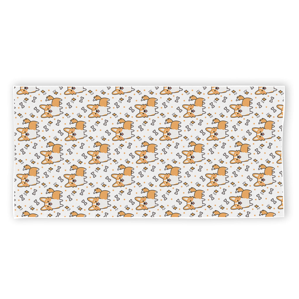 Cartoon Corgi Pattern Print Beach Towel