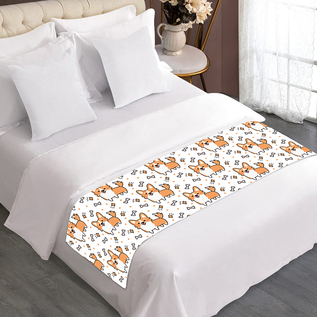 Cartoon Corgi Pattern Print Bed Runner