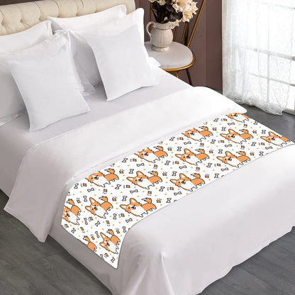 Cartoon Corgi Pattern Print Bed Runner