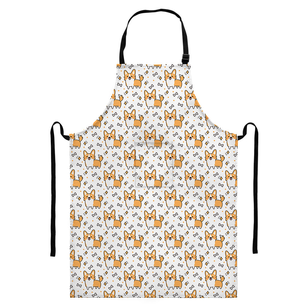 Cartoon Corgi Pattern Print Bib Apron With Pocket