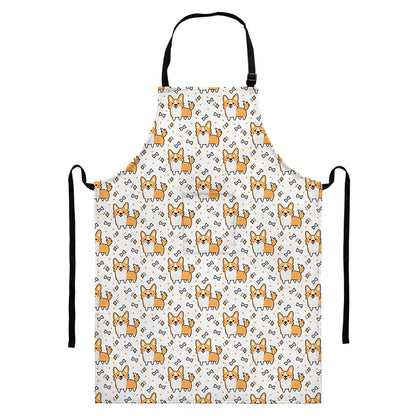 Cartoon Corgi Pattern Print Bib Apron With Pocket
