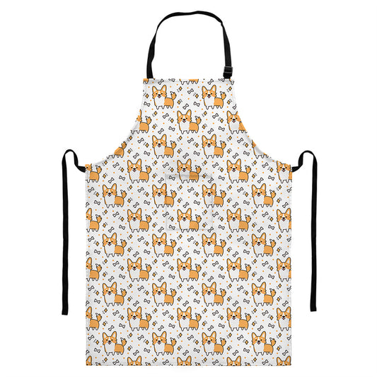 Cartoon Corgi Pattern Print Bib Apron With Pocket