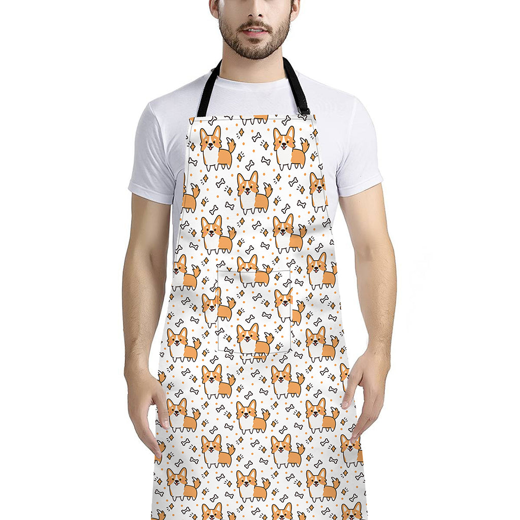 Cartoon Corgi Pattern Print Bib Apron With Pocket