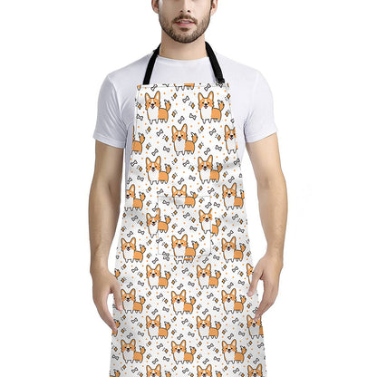 Cartoon Corgi Pattern Print Bib Apron With Pocket