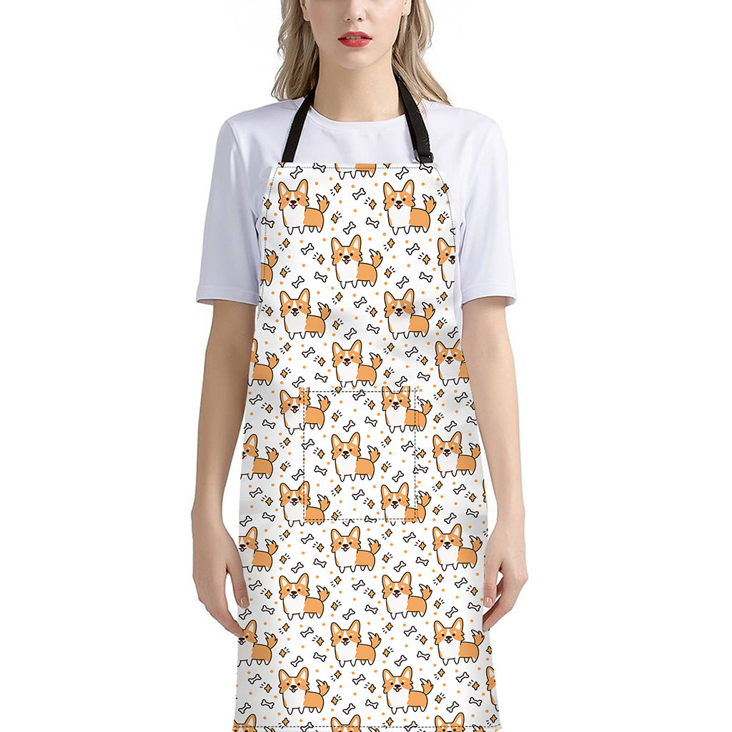 Cartoon Corgi Pattern Print Bib Apron With Pocket