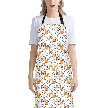 Cartoon Corgi Pattern Print Bib Apron With Pocket