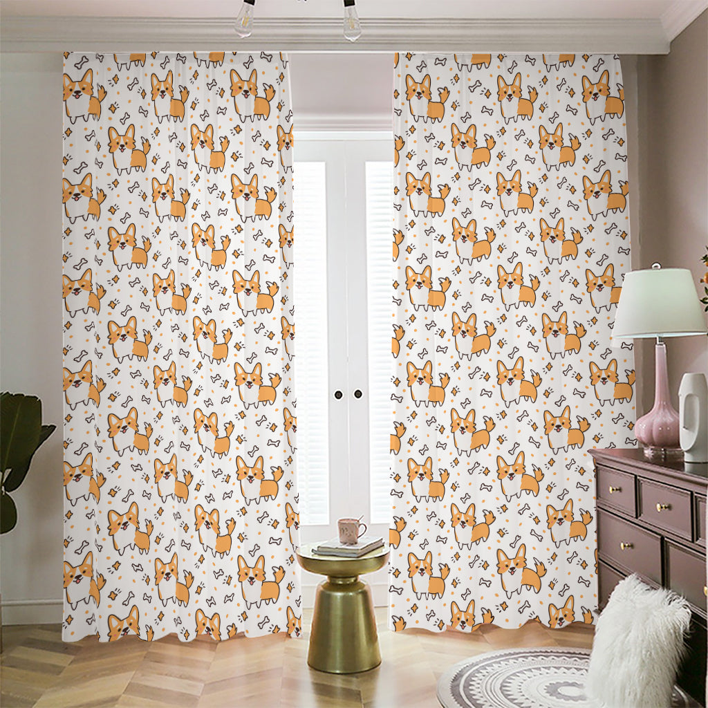 Cartoon Corgi Pattern Print Blackout Pencil Pleat Curtains