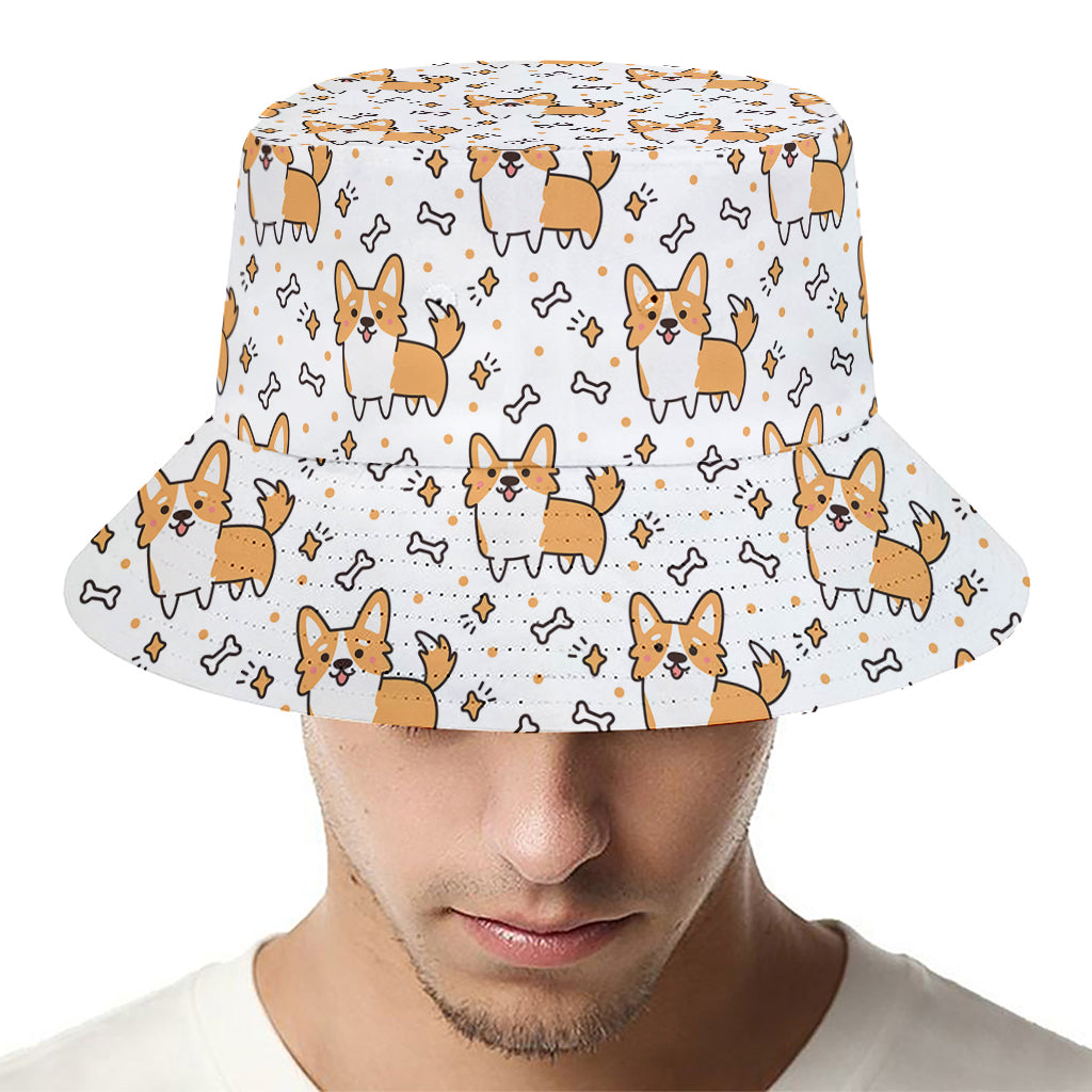 Cartoon Corgi Pattern Print Bucket Hat