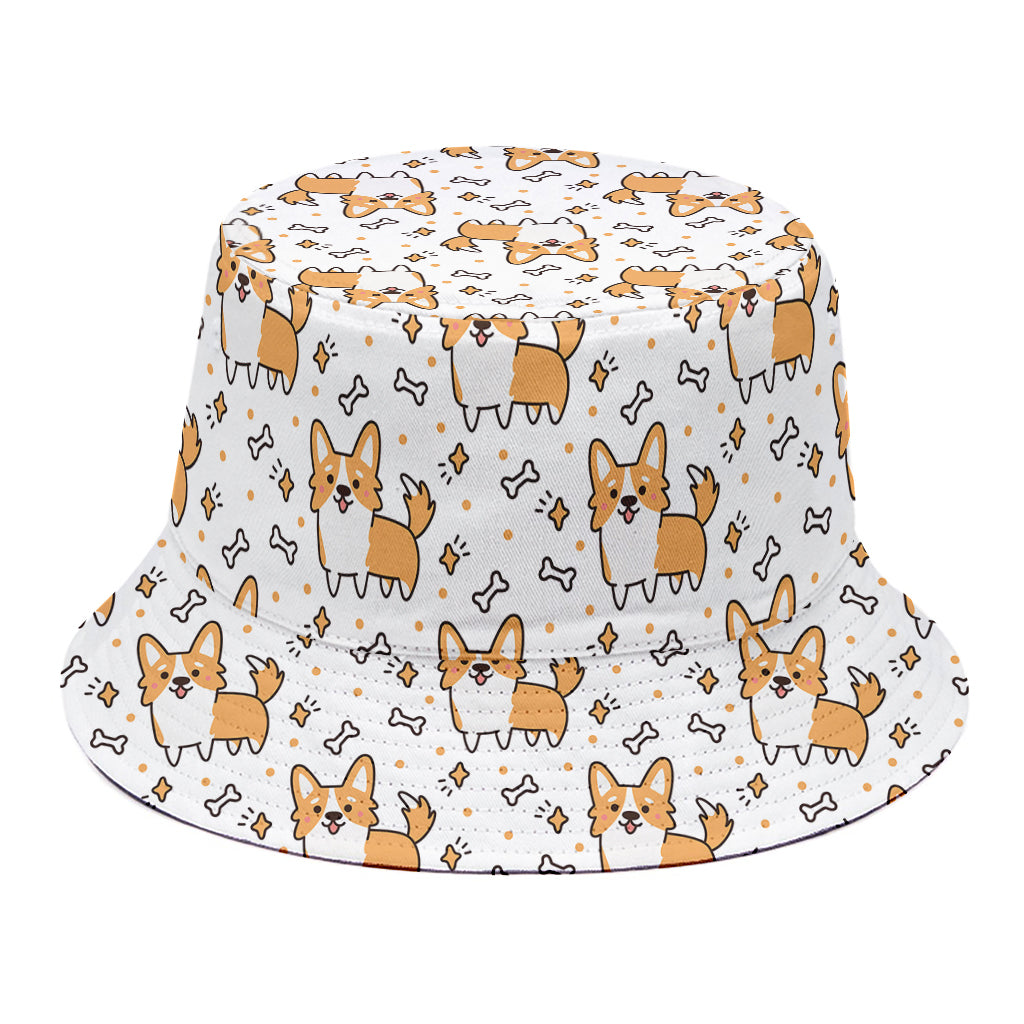 Cartoon Corgi Pattern Print Bucket Hat