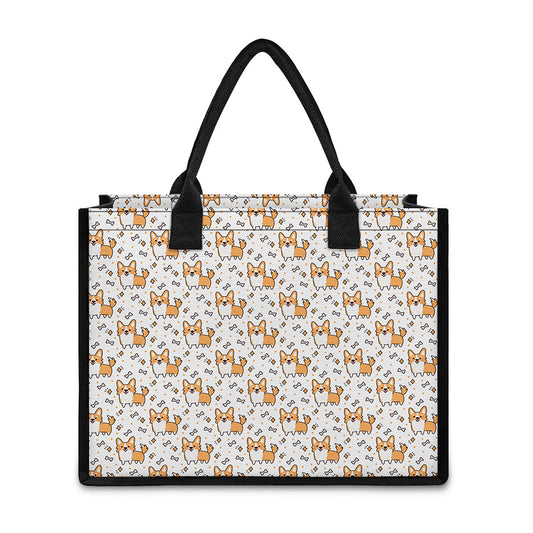 Cartoon Corgi Pattern Print Canvas Tote Bag