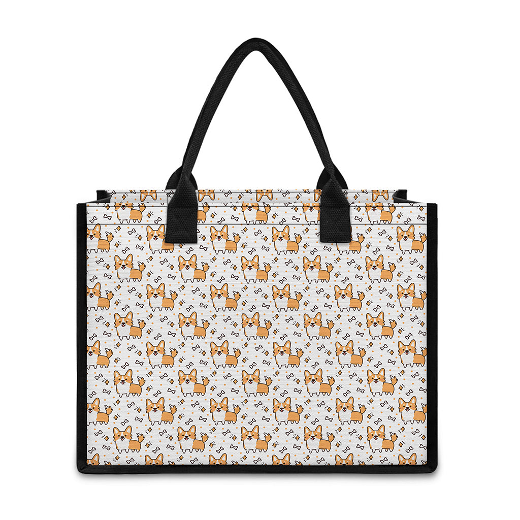 Cartoon Corgi Pattern Print Canvas Tote Bag