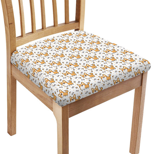 Cartoon Corgi Pattern Print Chair Cushion Cover