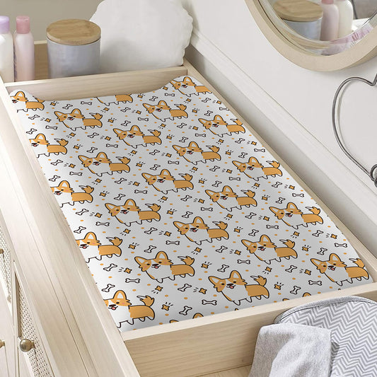 Cartoon Corgi Pattern Print Changing Pad Cover