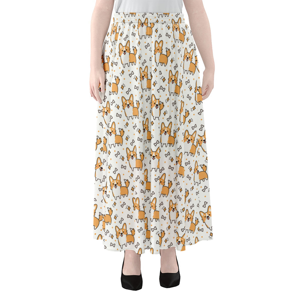 Cartoon Corgi Pattern Print Chiffon Maxi Skirt