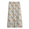 Cartoon Corgi Pattern Print Cotton Front Slit Maxi Skirt