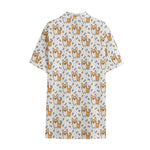 Cartoon Corgi Pattern Print Cotton Hawaiian Shirt