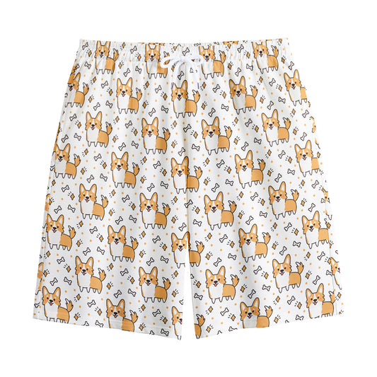 Cartoon Corgi Pattern Print Cotton Shorts