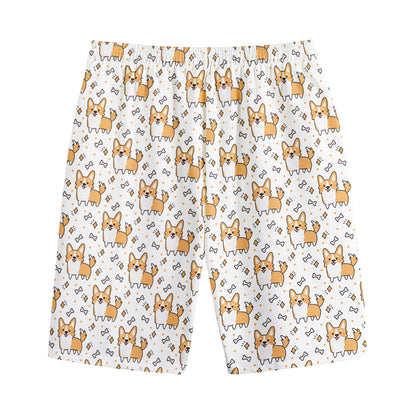 Cartoon Corgi Pattern Print Cotton Shorts