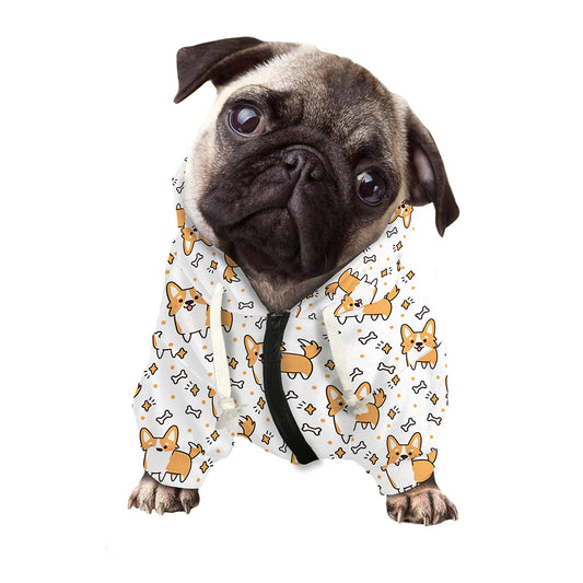 Cartoon Corgi Pattern Print Dog Zip Up Hoodie