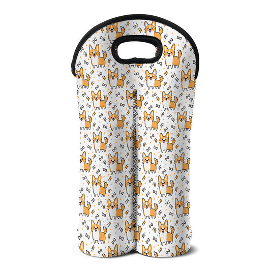 Cartoon Corgi Pattern Print Double Neoprene Wine Tote