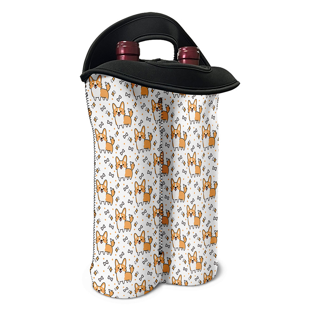 Cartoon Corgi Pattern Print Double Neoprene Wine Tote