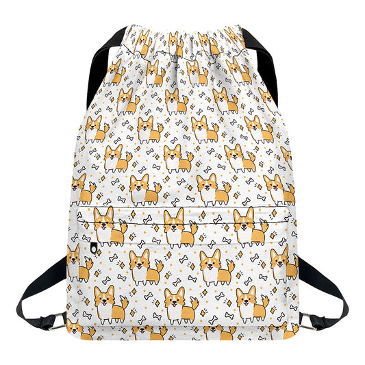 Cartoon Corgi Pattern Print Drawstring Backpack