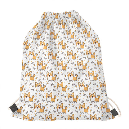 Cartoon Corgi Pattern Print Drawstring Bag