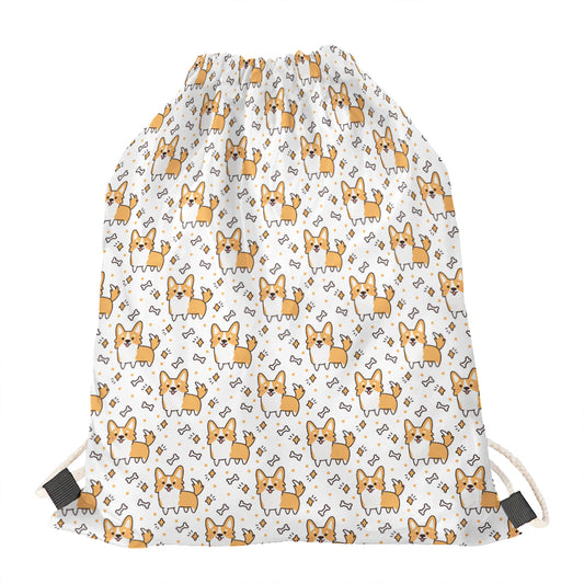 Cartoon Corgi Pattern Print Drawstring Bag