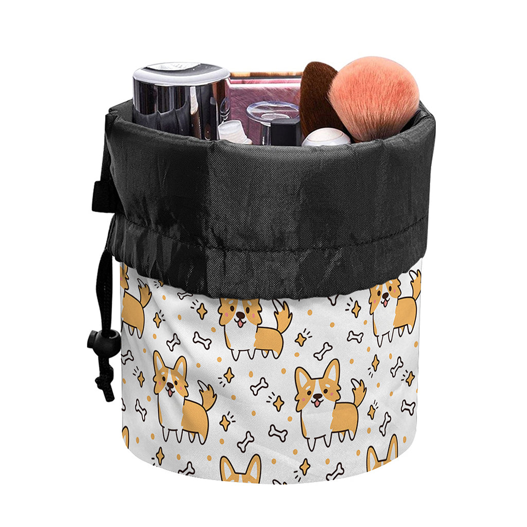 Cartoon Corgi Pattern Print Drawstring Makeup Bag