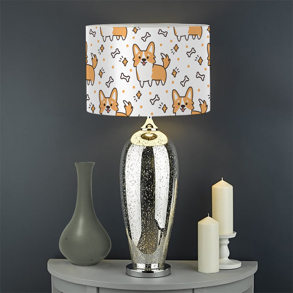 Cartoon Corgi Pattern Print Drum Lamp Shade