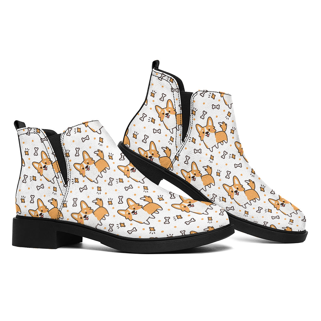 Cartoon Corgi Pattern Print Flat Ankle Boots