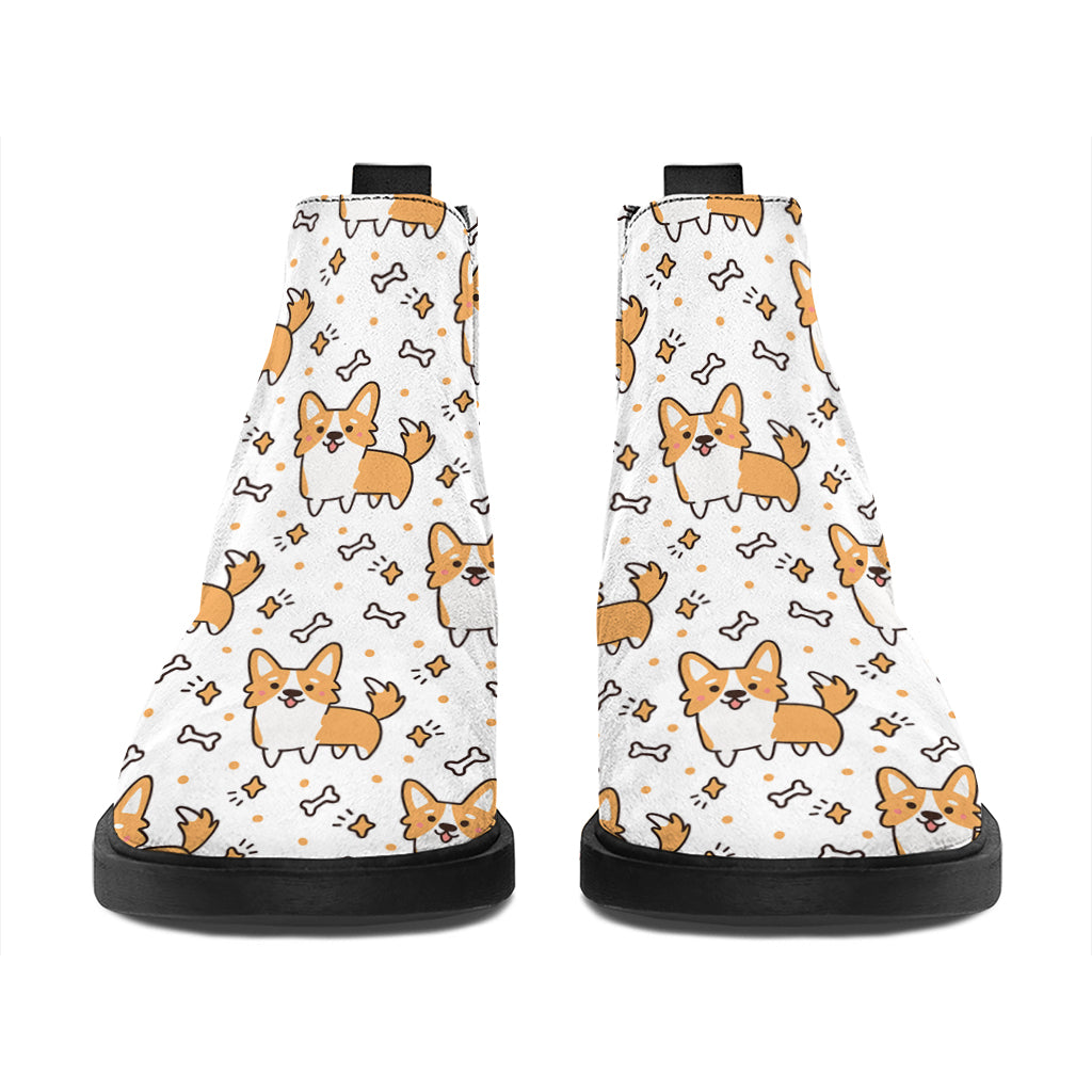 Cartoon Corgi Pattern Print Flat Ankle Boots