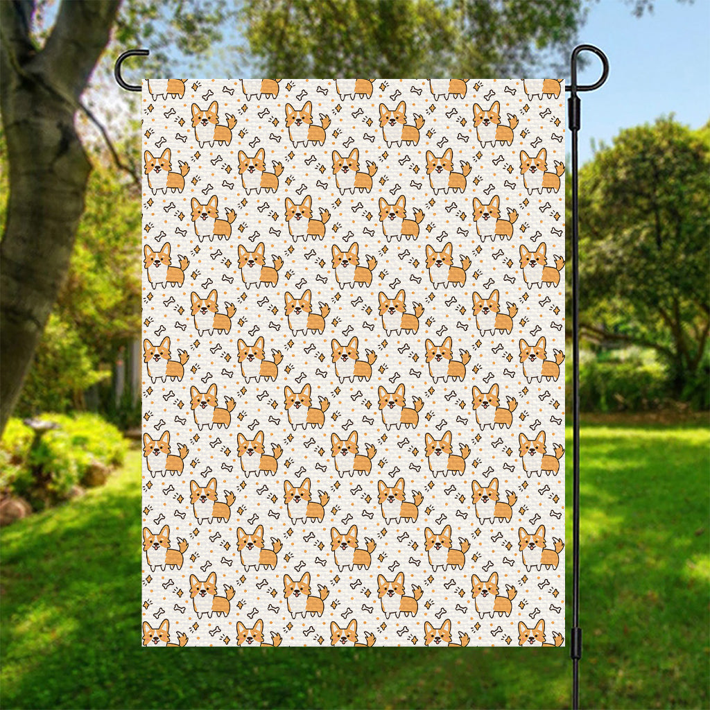 Cartoon Corgi Pattern Print Garden Flag